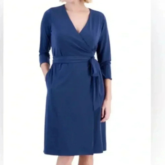 Alfani Petite Printed 3/4-Sleeve Wrap Dress PM NWT - Picture 2 of 3